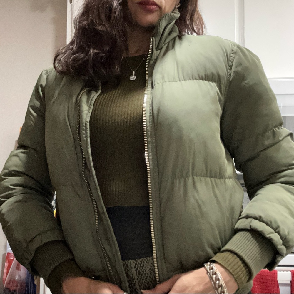 TOPSHOP Army Green Trucker Puffer Jacket